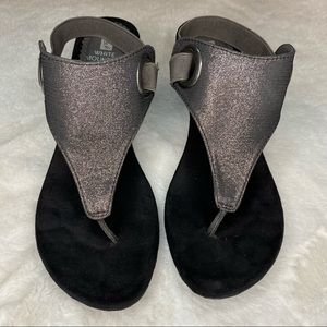 White Mountain Grey Glitter Slip On Wedge Sandal, Size 8.5